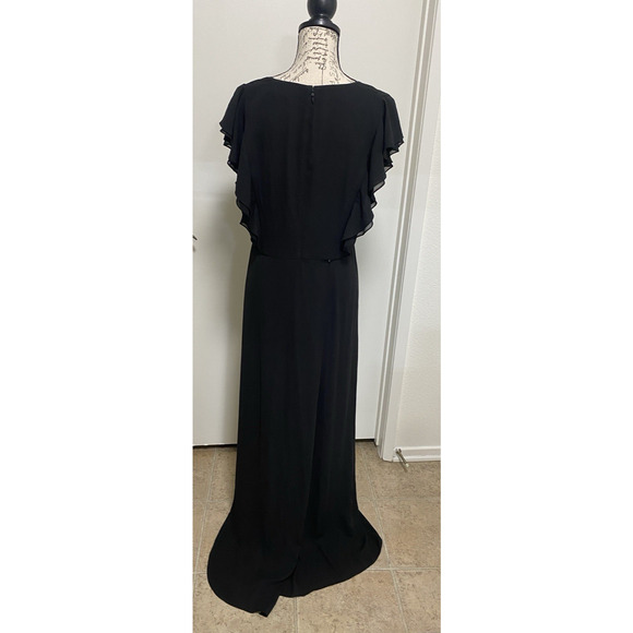 BCBGMAXAZRIA Dress Womens 12 Black Callie Ruffle Wrap Flutter Sleeve Maxi Gown - Picture 4 of 15